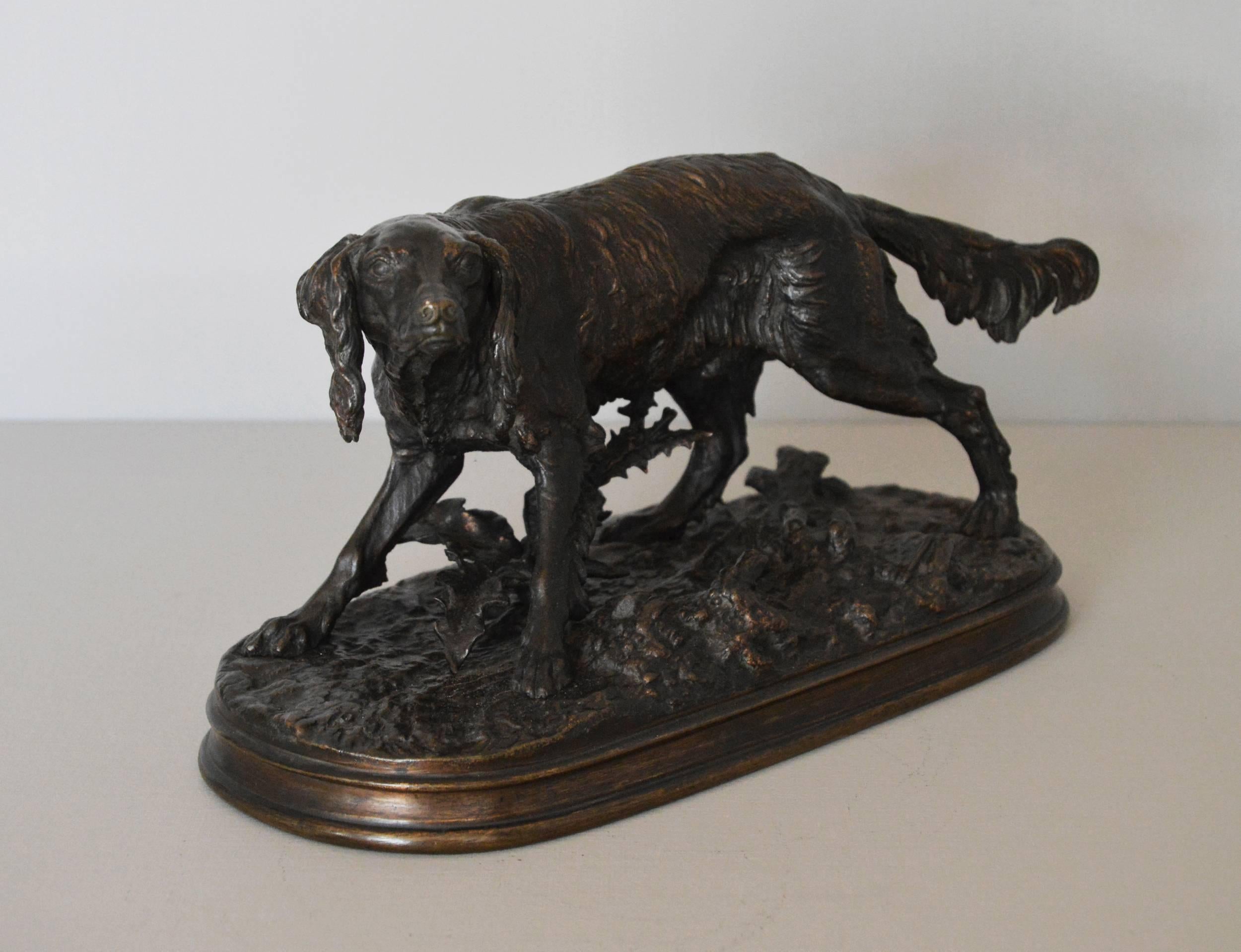 Epagneul Anglais, bronze sculpture - Sculpture by Pierre Jules Mêne