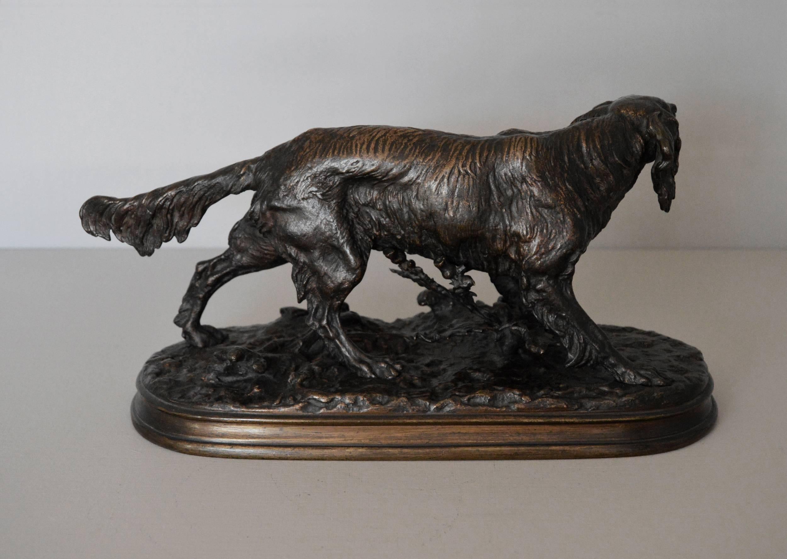 Epagneul Anglais, bronze sculpture - Victorian Sculpture by Pierre Jules Mêne