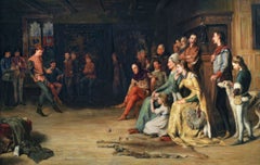 Pintura al óleo histórica de género del siglo XIX en la que se ve a unas bailarinas entreteniendo a los miembros de una familia