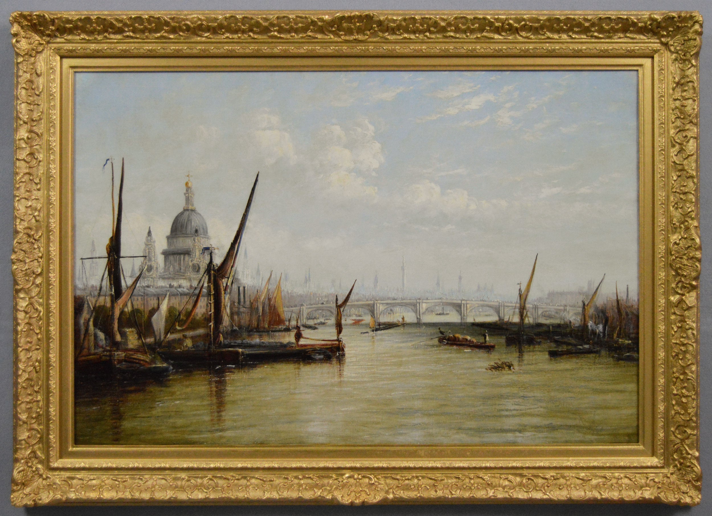 Francis Moltino Landscape Painting - 19th Century townscape oil painting of the river Thames with St Pauls Cathedral