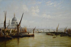 Dipinto a olio del XIX secolo raffigurante il panorama urbano del Tamigi con la Cattedrale di St Paul