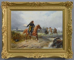 19th Century historical military oil painting of a Cavalier & Roundhead soldiers
