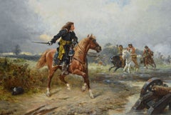 19th Century historical military oil painting of a Cavalier & Roundhead soldiers