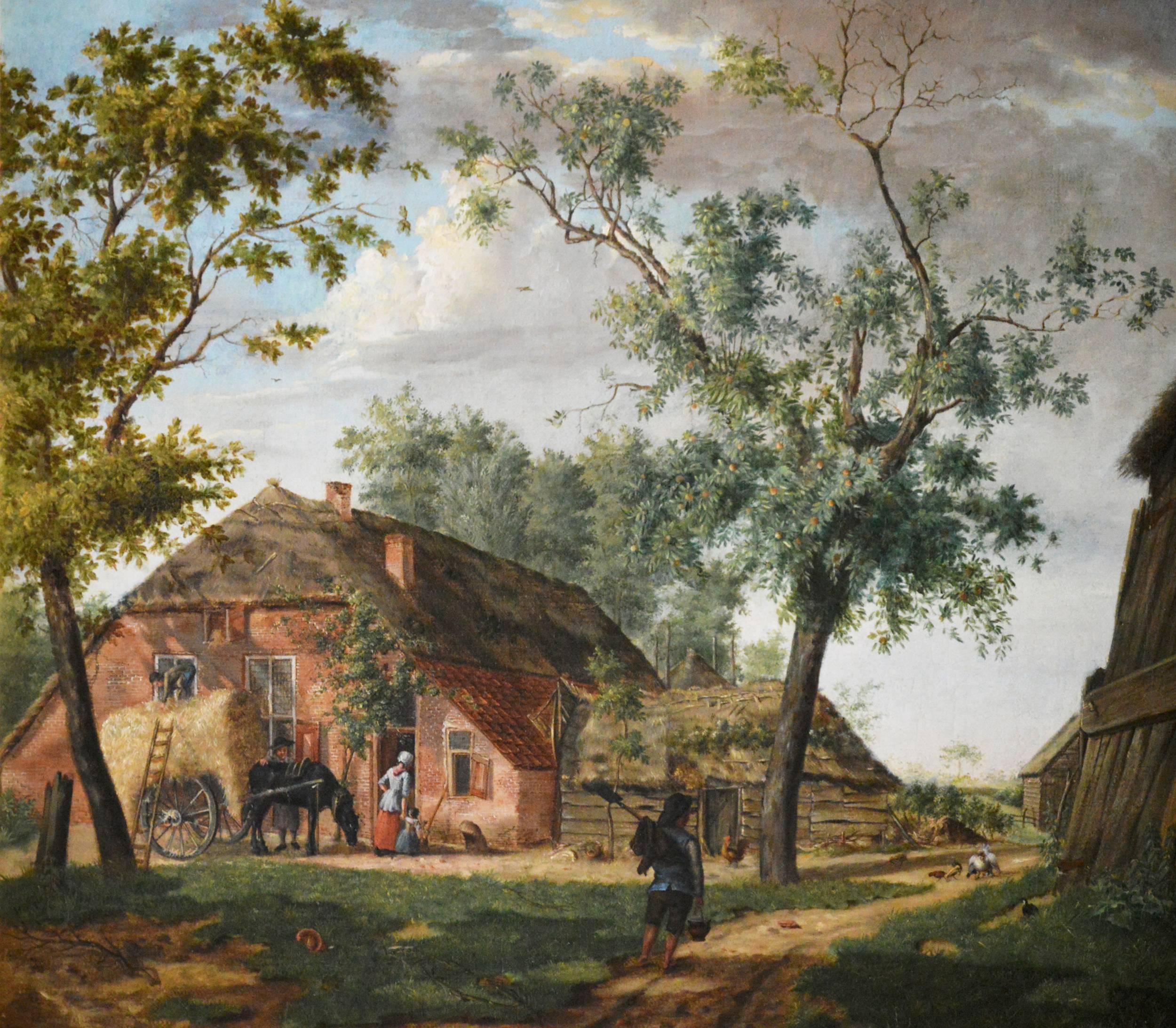 Early 19th Century landscape oil painting of a farm - Painting by Hermanus van Brussel