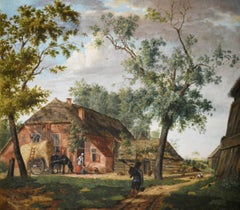 Early 19th Century landscape oil painting of a farm