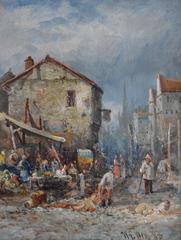 Market Day in a Coastal Town, oil on canvas