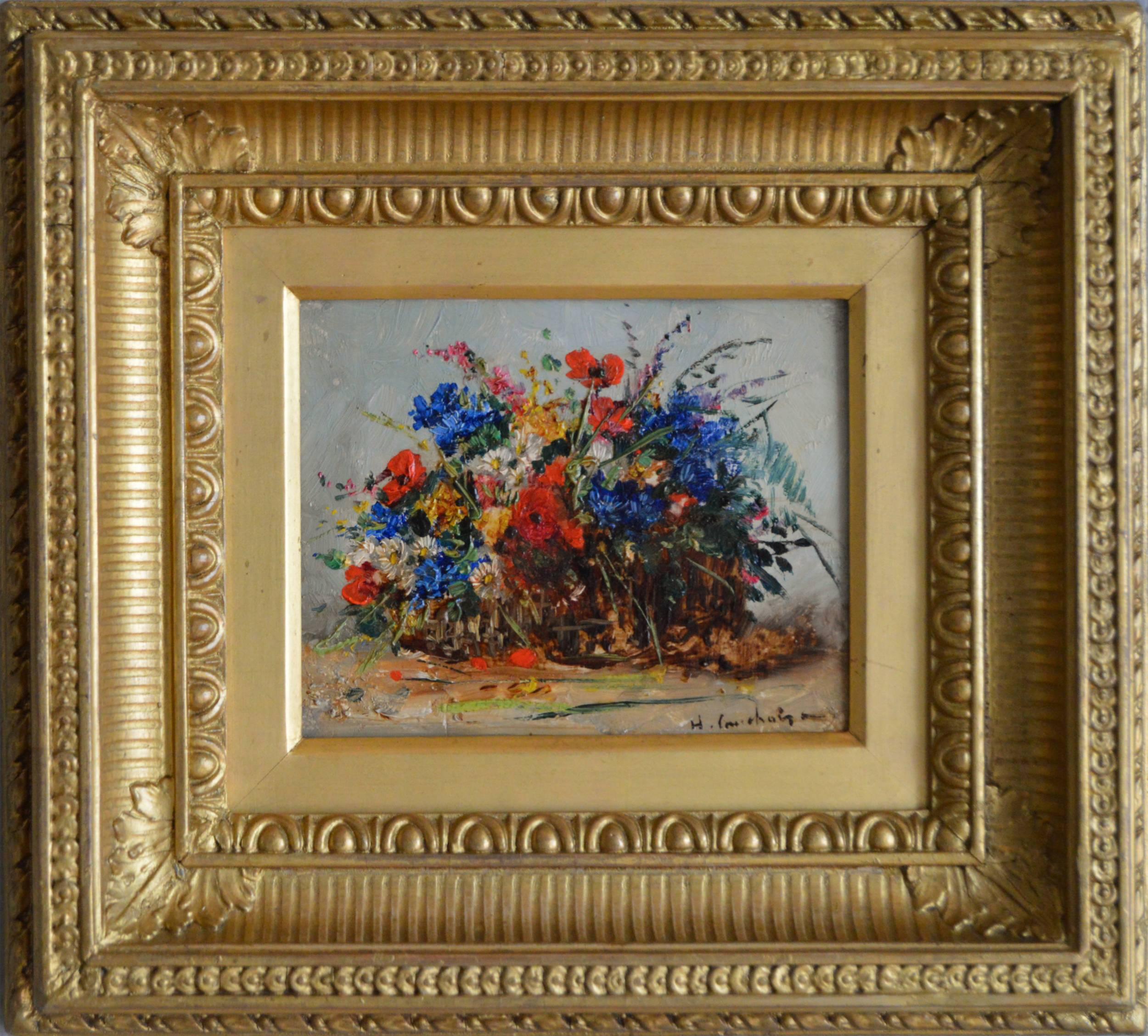 Still Life of Flowers, pair, oil on panel  1