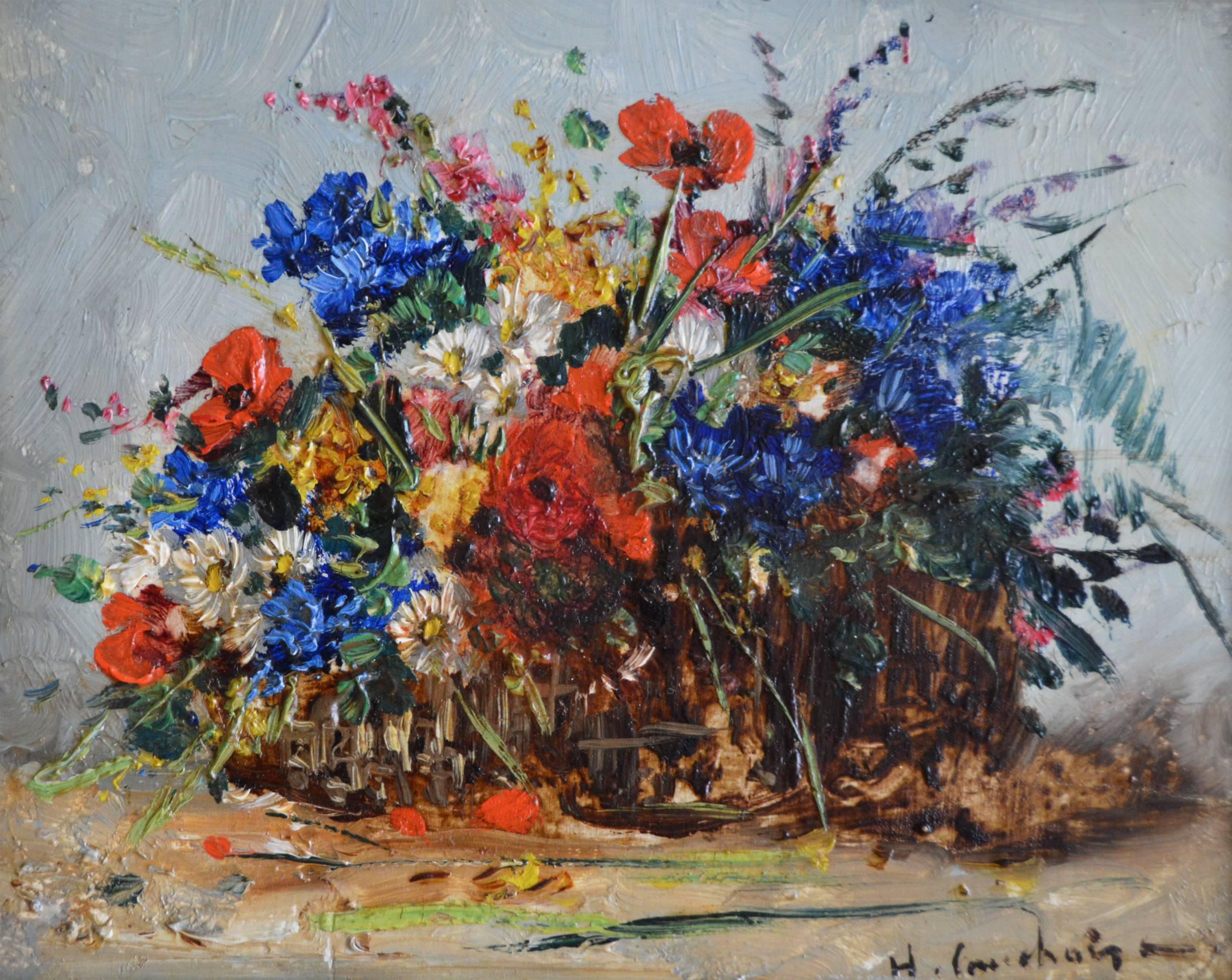 Still Life of Flowers, pair, oil on panel  2