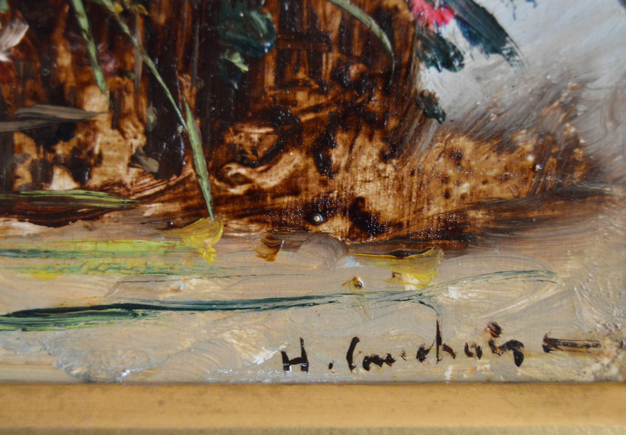 Still Life of Flowers, pair, oil on panel  3