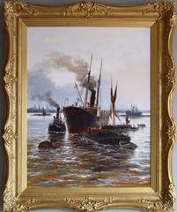 Steam Colliers at Limehouse Discharging, oil on canvas