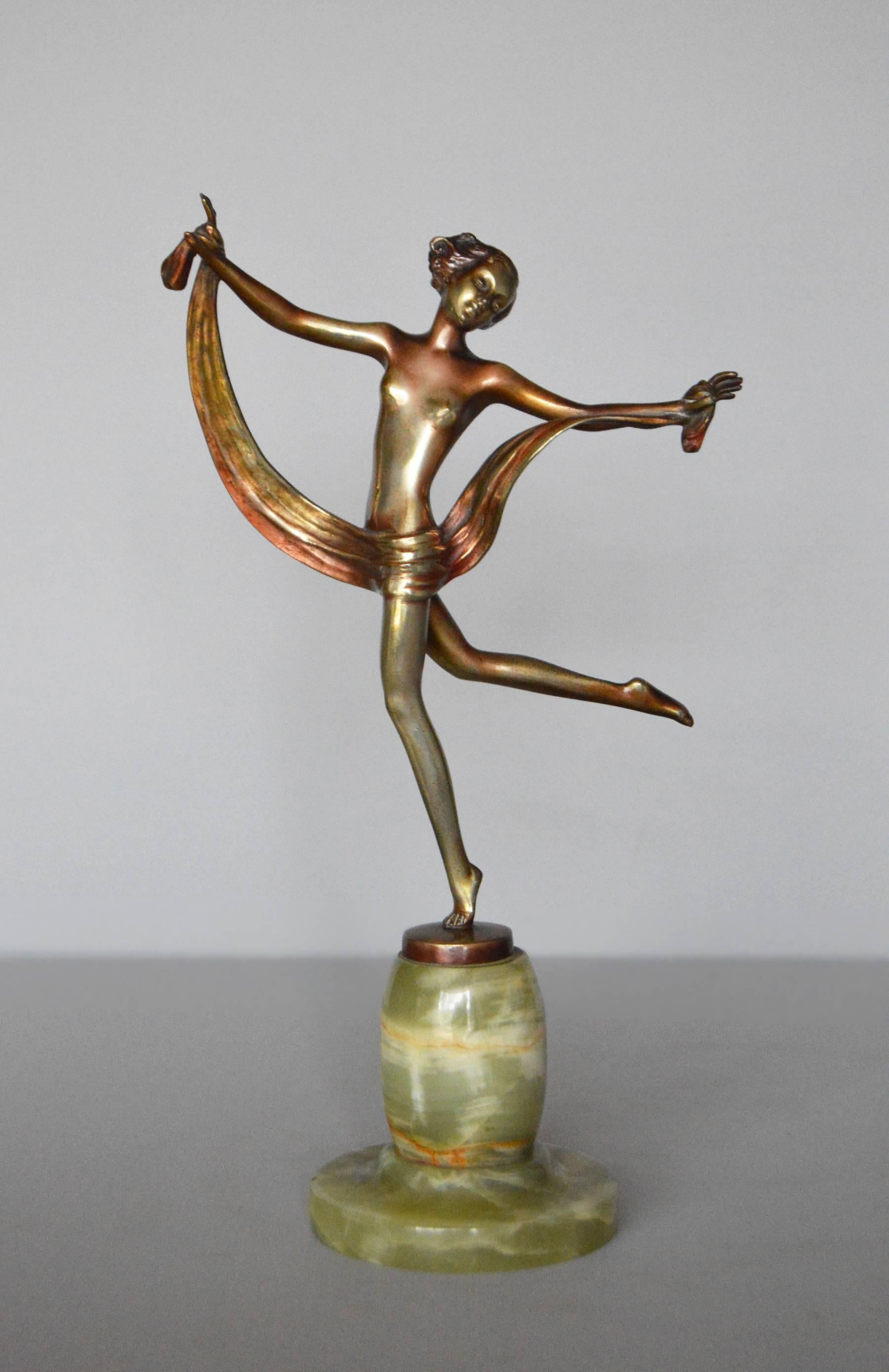 Josef Lorenzl Figurative Sculpture - Scarf Dancer, Art Deco Bronze Sculpture 