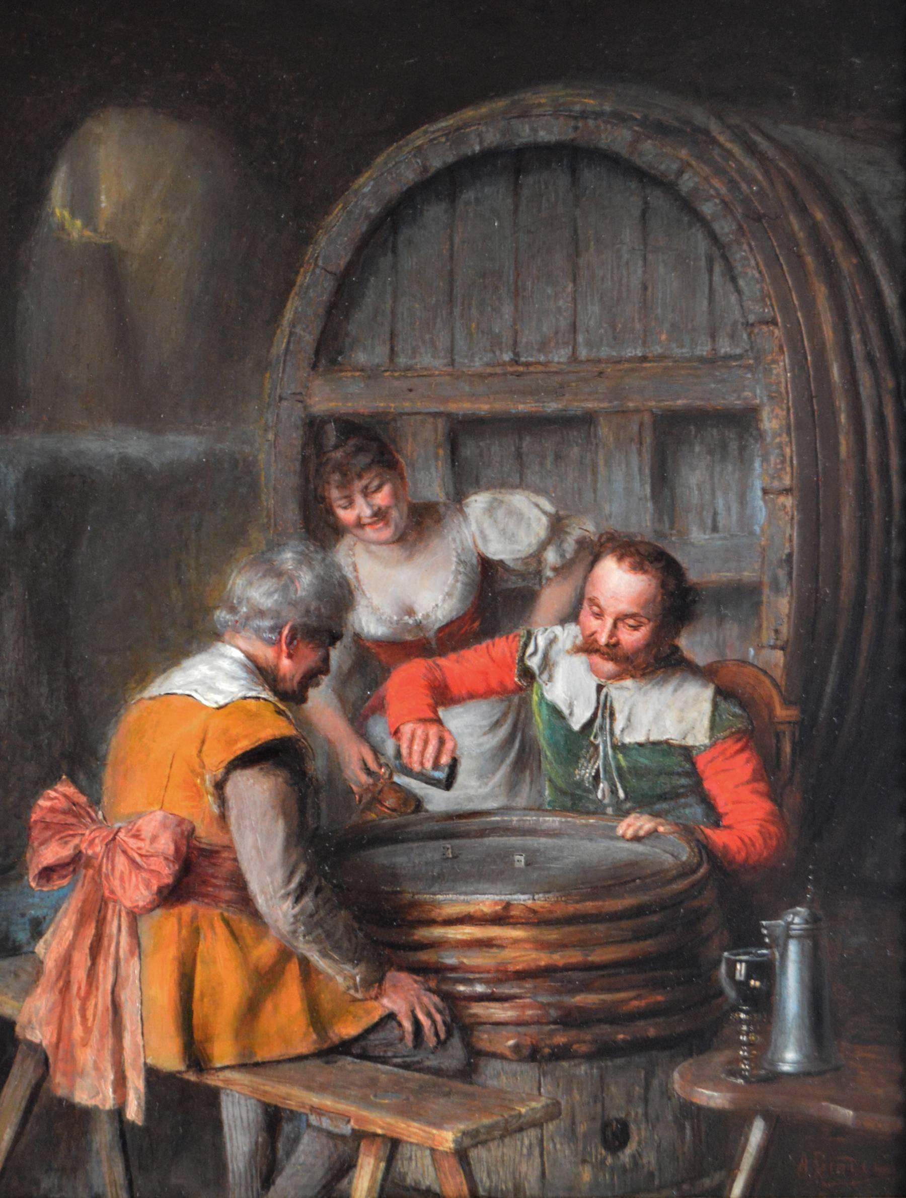 A Game of Chance, oil on panel - Painting by Alois Binder