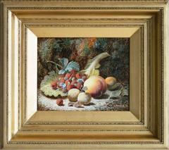 Still Life of Peach & Raspberries, oil on canvas