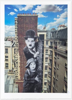 Charlie Chaplin by JR, The Kid film, Jackie Coogan, Litografia, Arte contemporanea