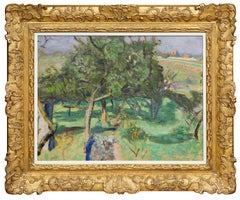Paysage, Arbres Fruitier, 1909, Framed Oil on Paper, 18.75 x 24.75 in.