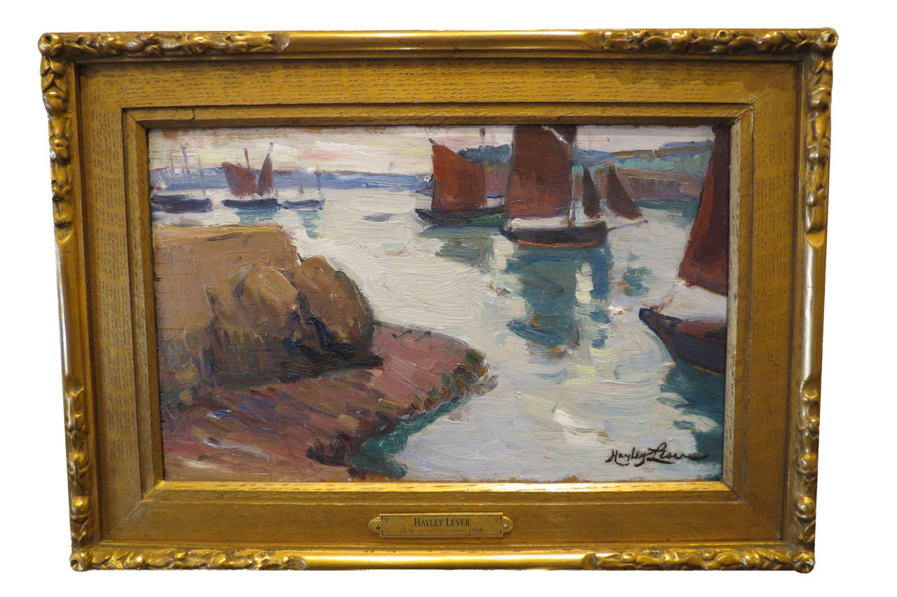 Hayley Lever Landscape Painting - "Boats in Harbor"