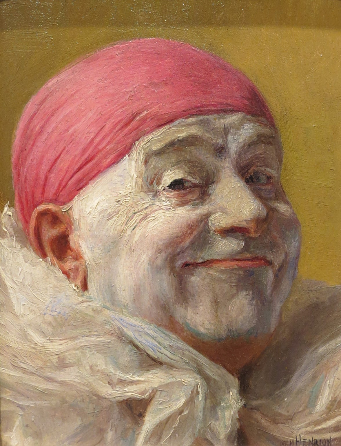 Armand (François Joseph) Henrion Portrait Painting - "Clown with Red Cap Smiling"