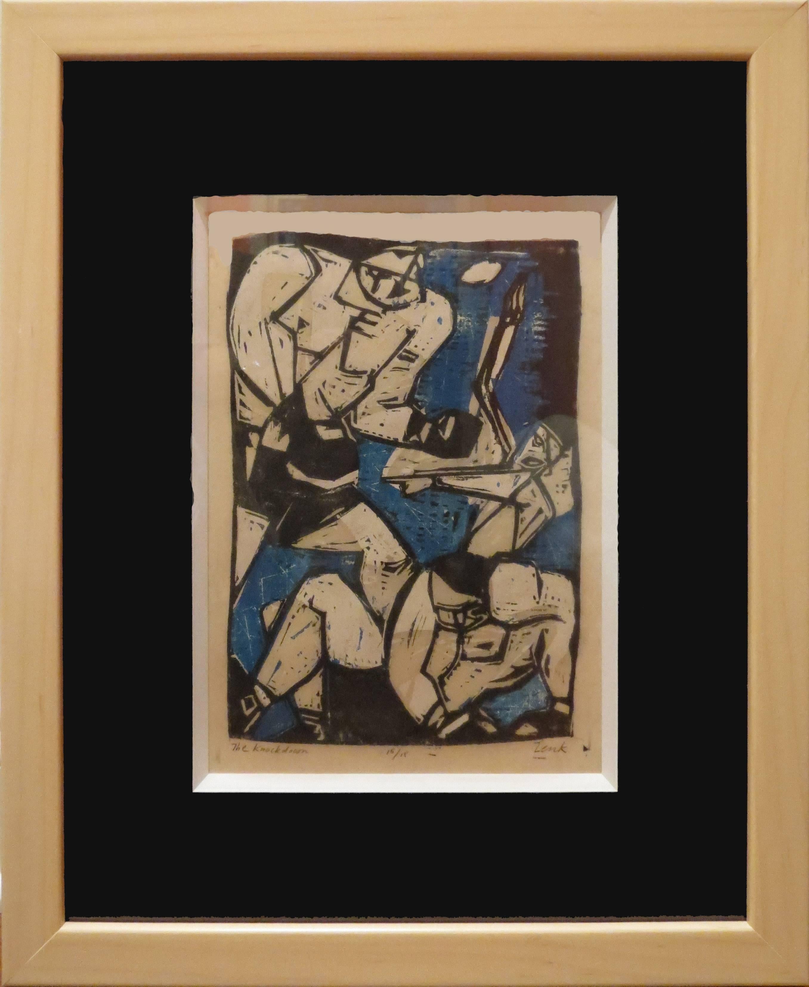 Josef Zenk Figurative Print – "Der Knockdown"