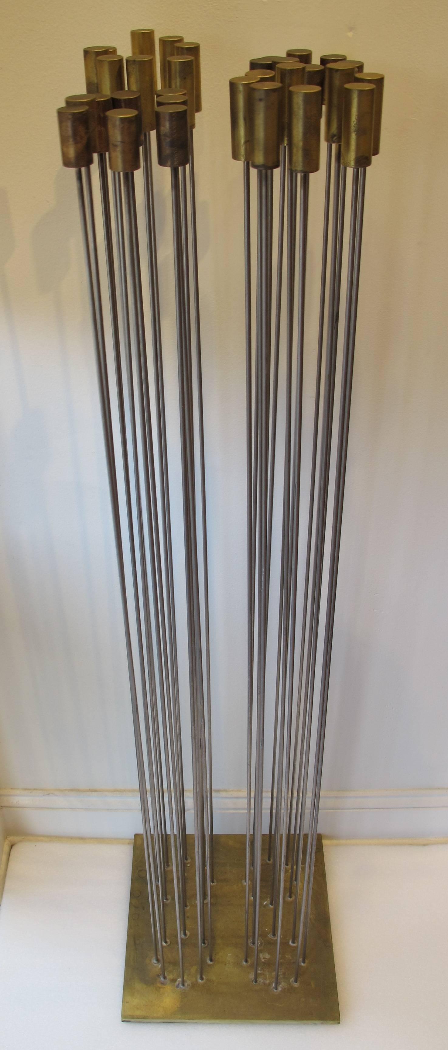 Val Bertoia Abstract Sculpture - "Array of Steel Rods with Brass Chimes"