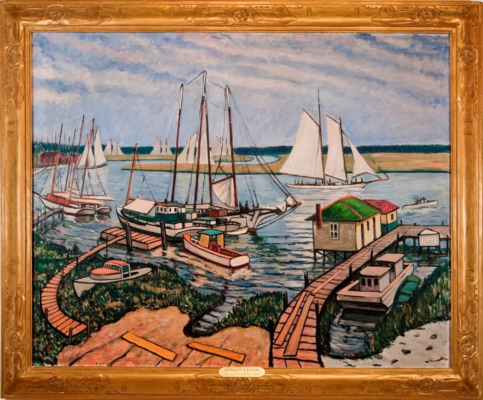 Hayley Lever Landscape Painting - "Boats in the Harbor"