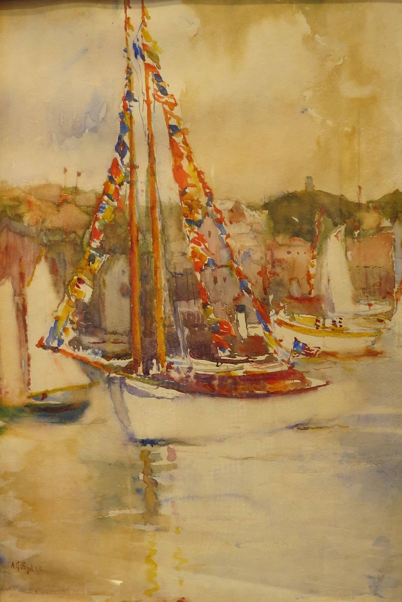 Annie Gooding Sykes Landscape Art - "Sailboat With Semaphore Flags"