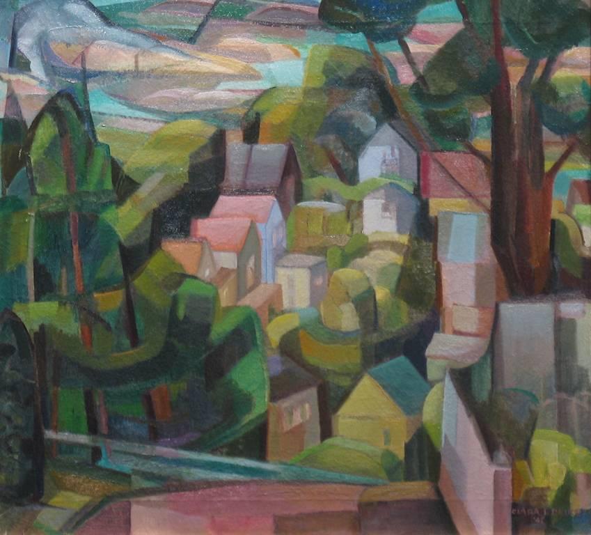 Clara L. Deike Landscape Painting - Clara Deike 1942 Cubist Landscape