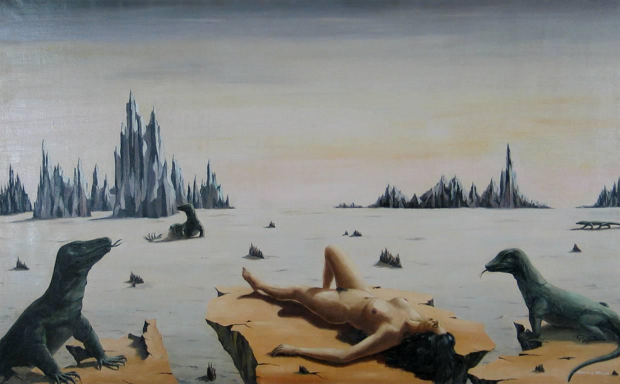Daniel G. Para Animal Painting - Nude with Komodo Dragons