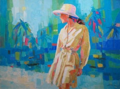Palette Knife Painting of Woman with Palm Trees