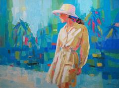 Palette Knife Painting of Woman with Palm Trees 11