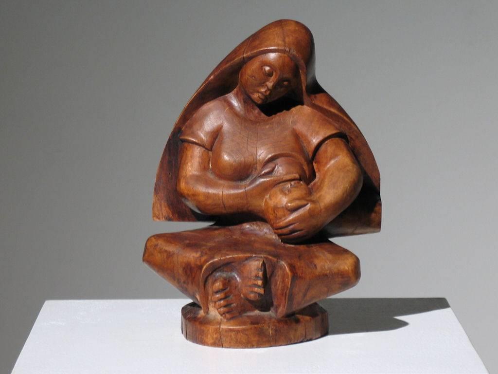 Unknown Figurative Sculpture – Mexikanische modernistische Madonna und Kind aus der Zeit der Moderne