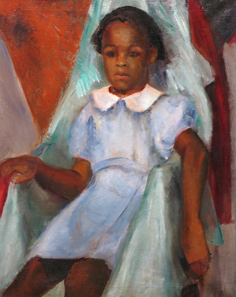 Unknown Figurative Painting - Seated African-American Girl