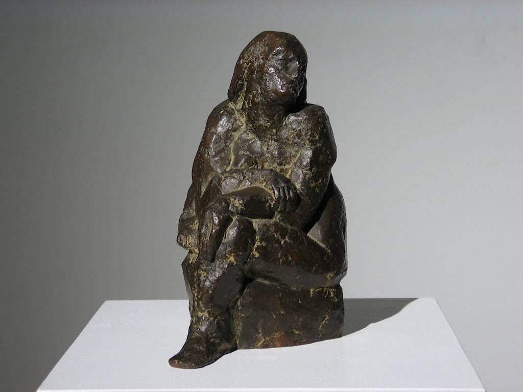 Contorted Seated Figure - Gold Figurative Sculpture by Leonard Schwartz