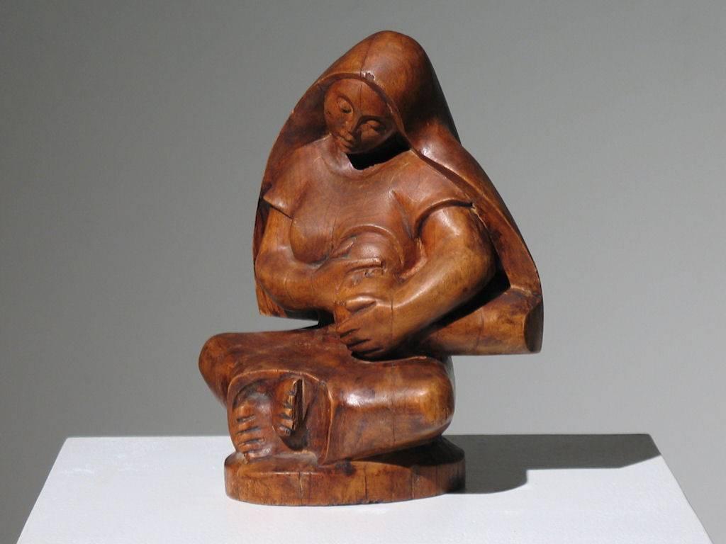 Mexican Modernist Madonna and Child - Sculpture by Unknown