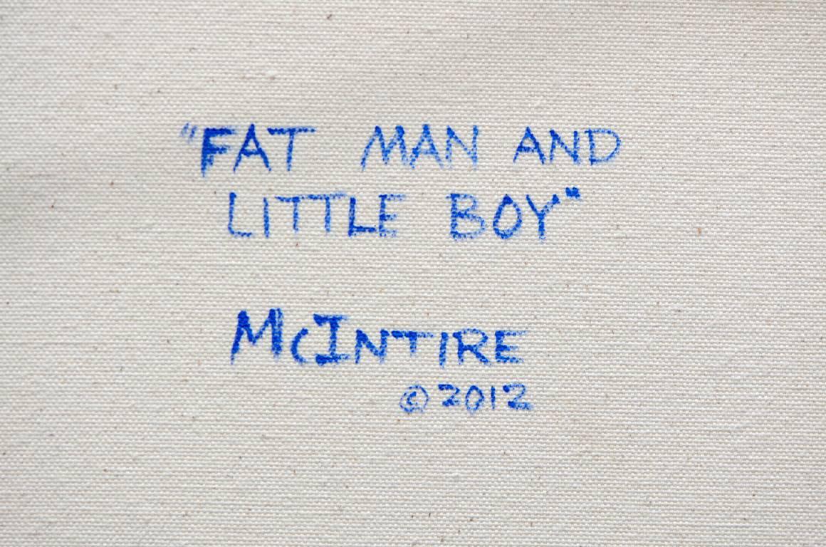 Scott McIntire
Fat Man and Little Boy
2012
Enamel on Canvas
24 x 18 inches

Scott McIntire’s paintings hum with an energy and vibrancy.  In many cases, the pieces do more than hum—they crackle.  The concentric circles and energy fields in his pieces