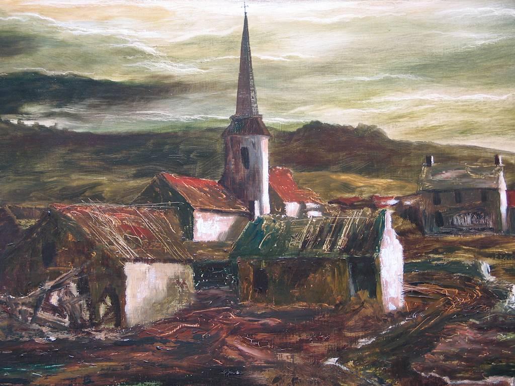 The Village - American Realist Painting by Raphael Gleitsman