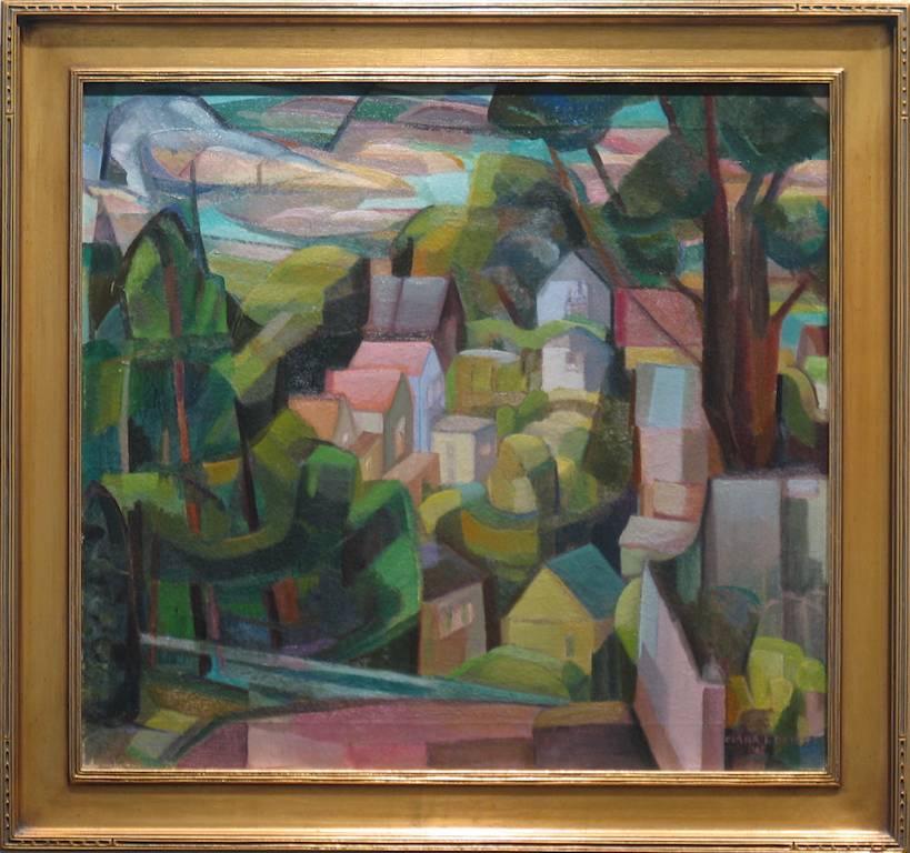 Clara Deike 1942 Cubist Landscape - Painting by Clara L. Deike