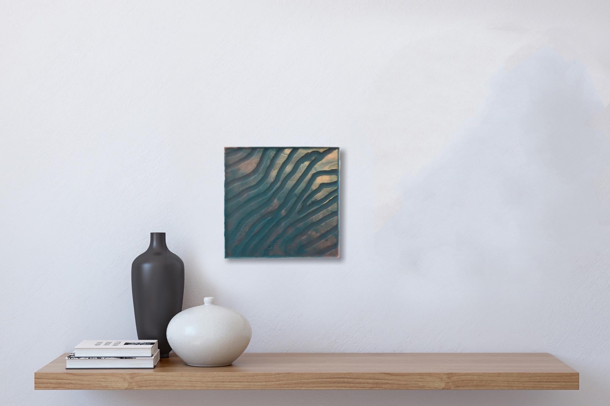 Microtide, soothing textural encaustic with strong lines - Painting by Joanne Ungar