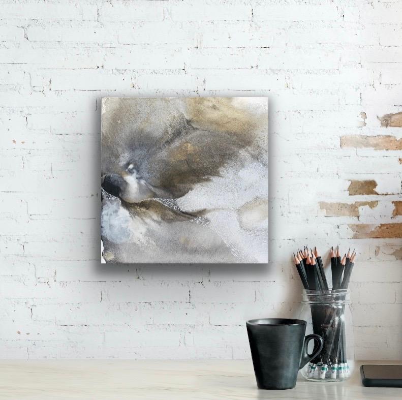 Black, white and gold meditative atmospheric abstract  - Painting by Ai Campbell