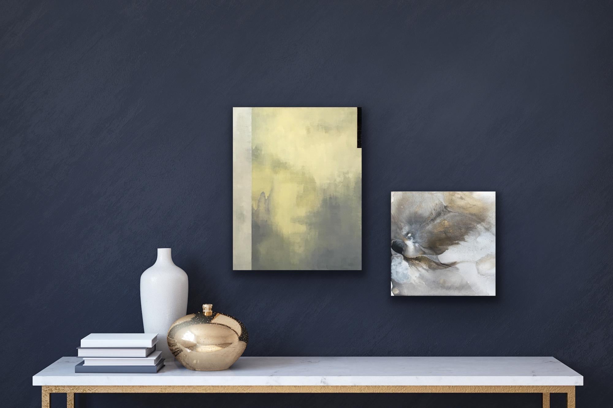 Black, white and gold meditative atmospheric abstract  - Gray Abstract Painting by Ai Campbell