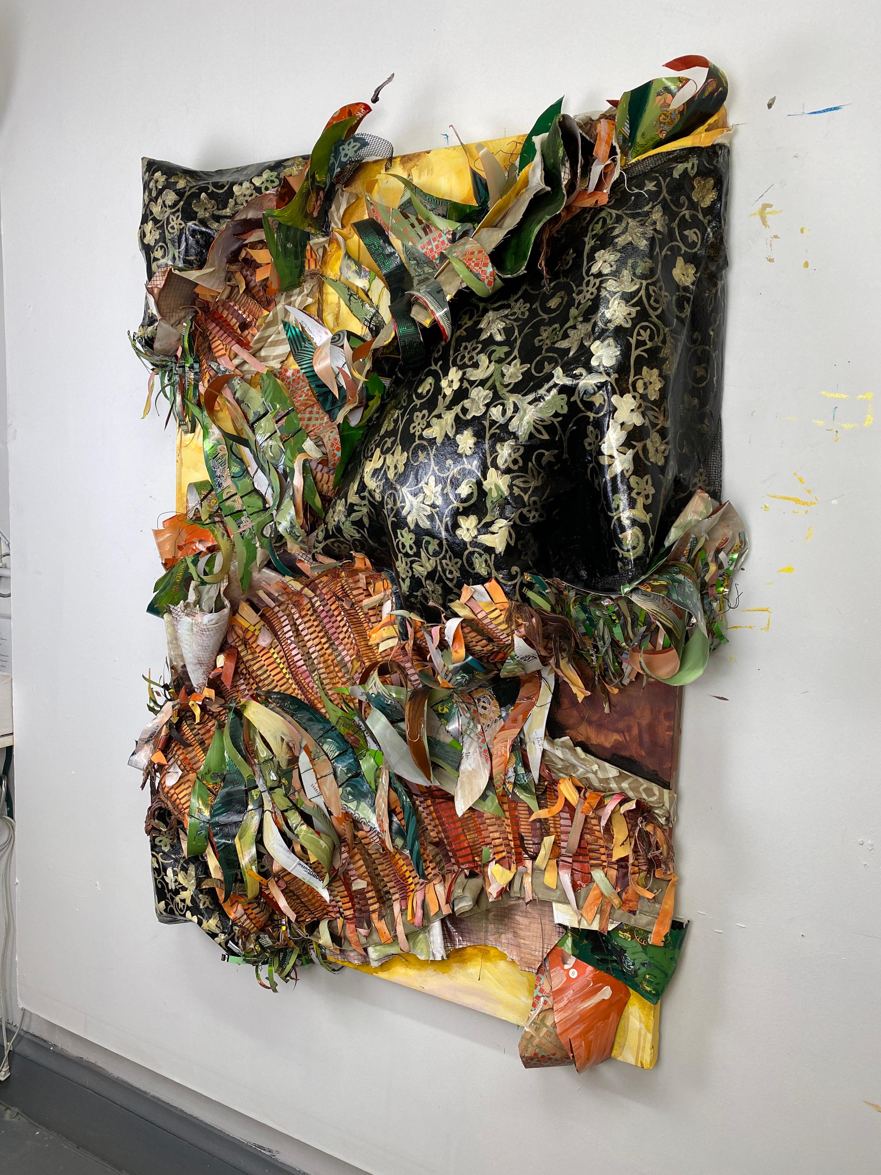 Crafty Collaboration 2, textural sculptural contemporary abstract landscape - Painting by Christina Massey