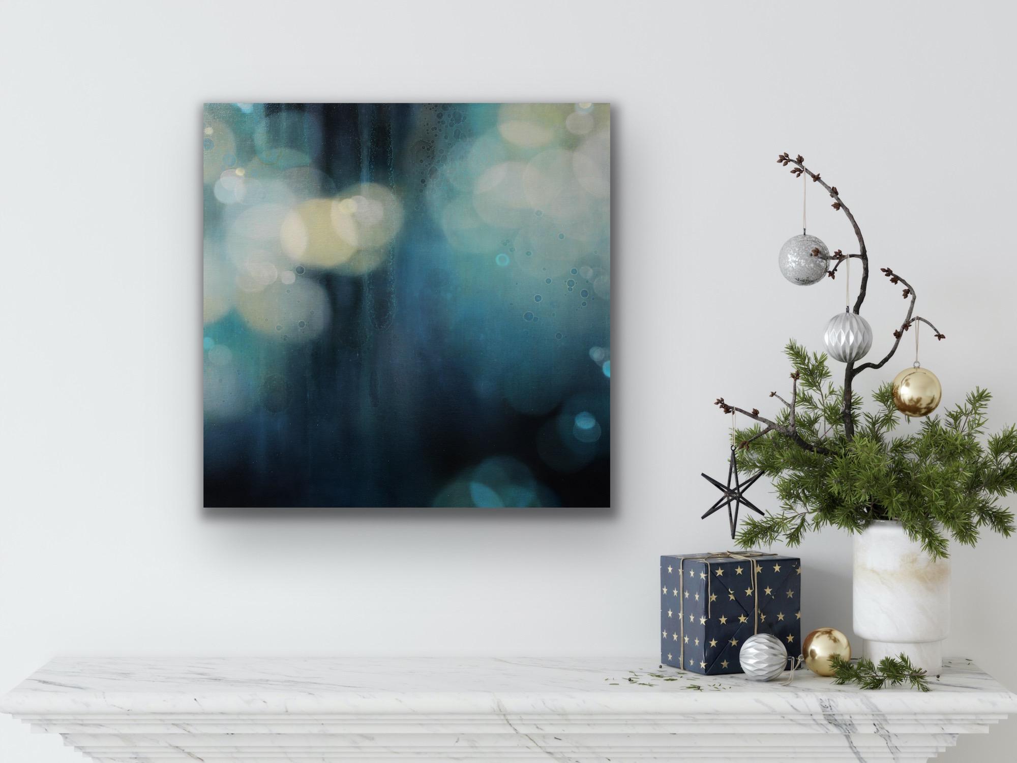 Dazzling, dream-like luminos meditative abstraction with refracted light in blue - Painting by Jenn Shifflet