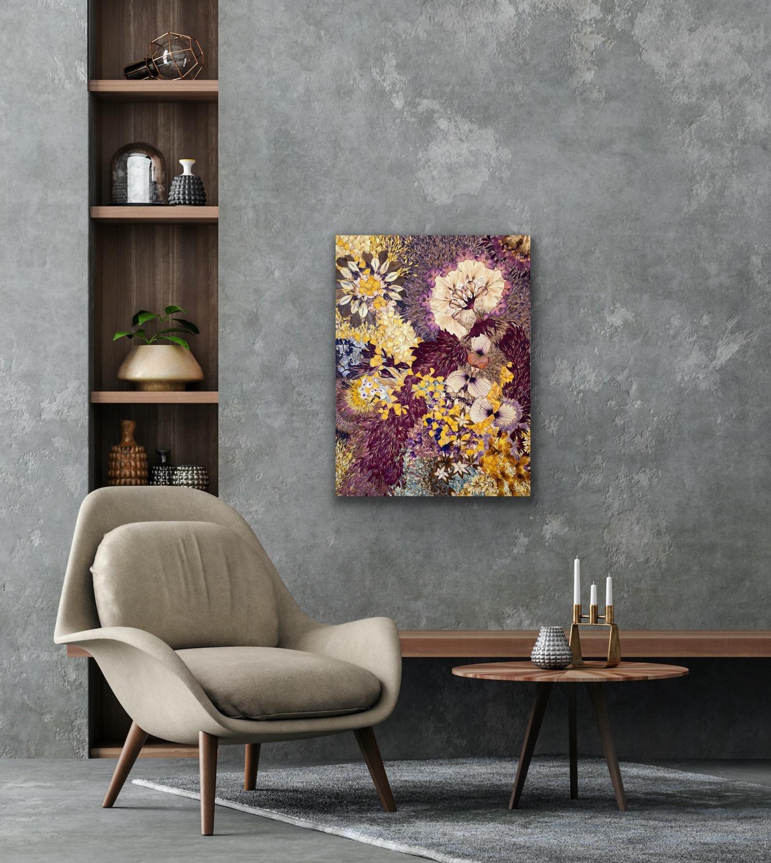 Déflorée Self 5, flower petal organic botanical abstract landscape - Abstract Impressionist Mixed Media Art by Valerie Hallier