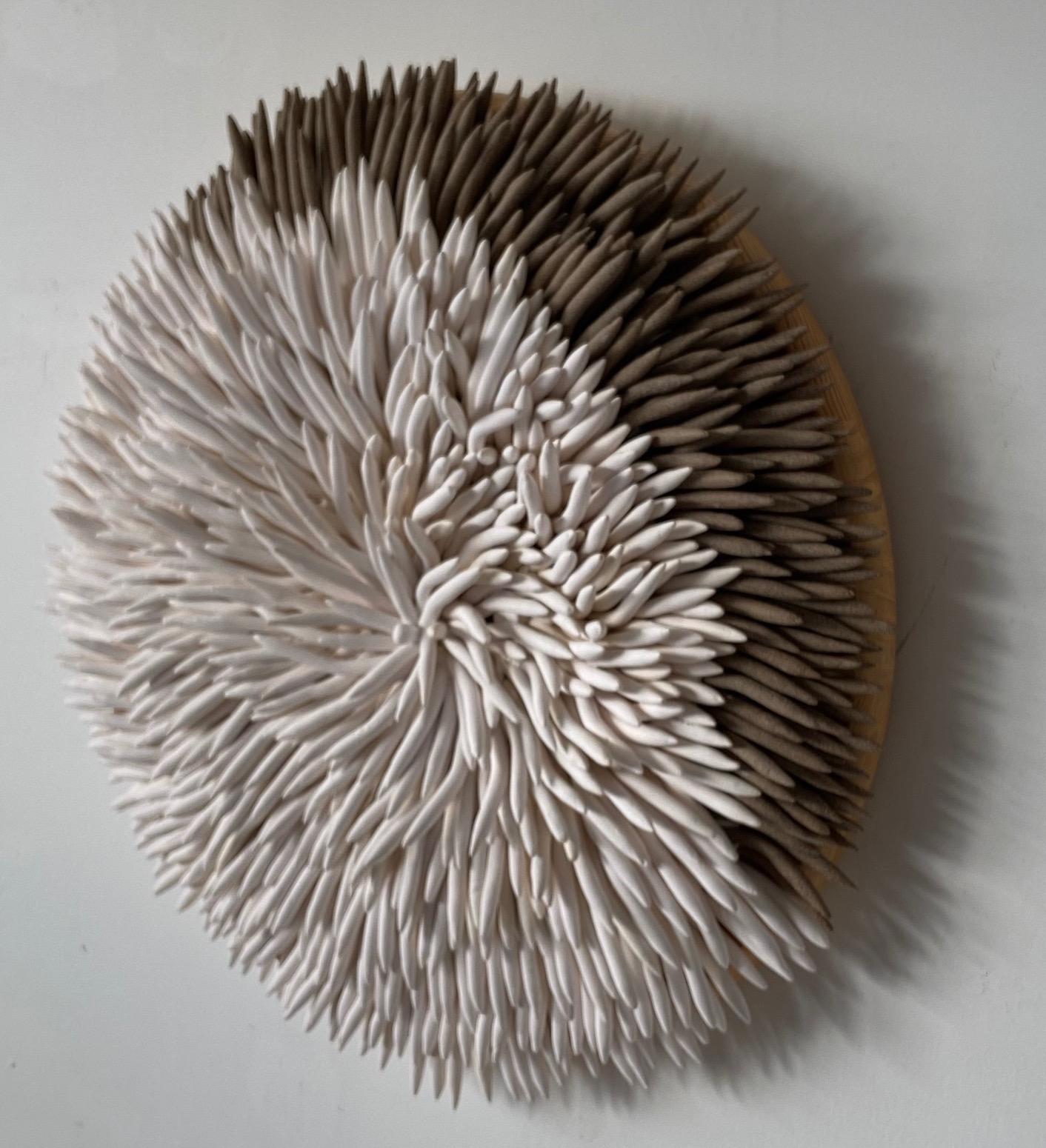 Emanation 2 - climate change coral ceramic wall sculpture in neutral tones - Sculpture by Sandar Giunta