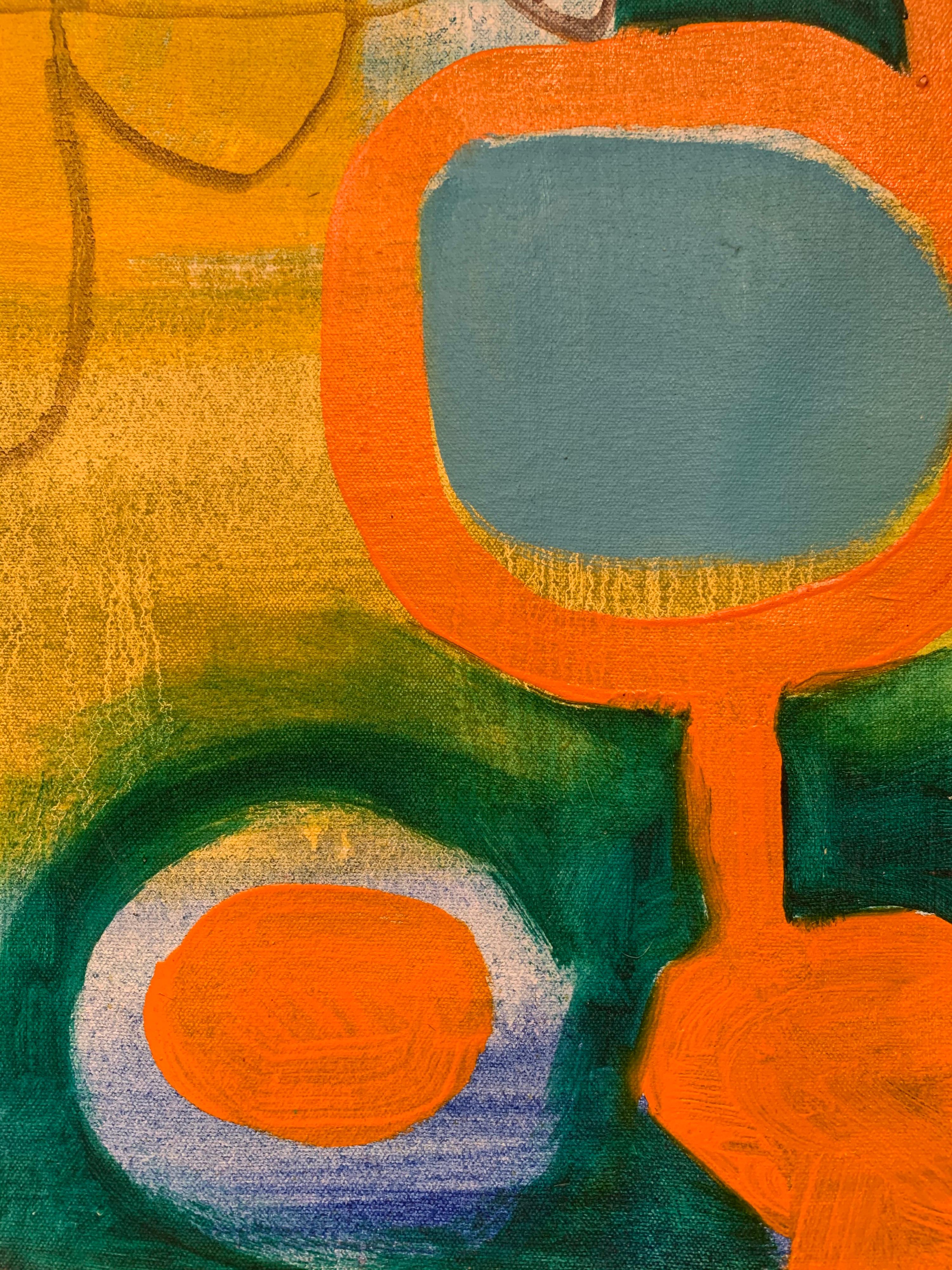 Sertão, colorful contemporary gestural abstract in yellow, green, blue, orange - Painting by Cecilia André