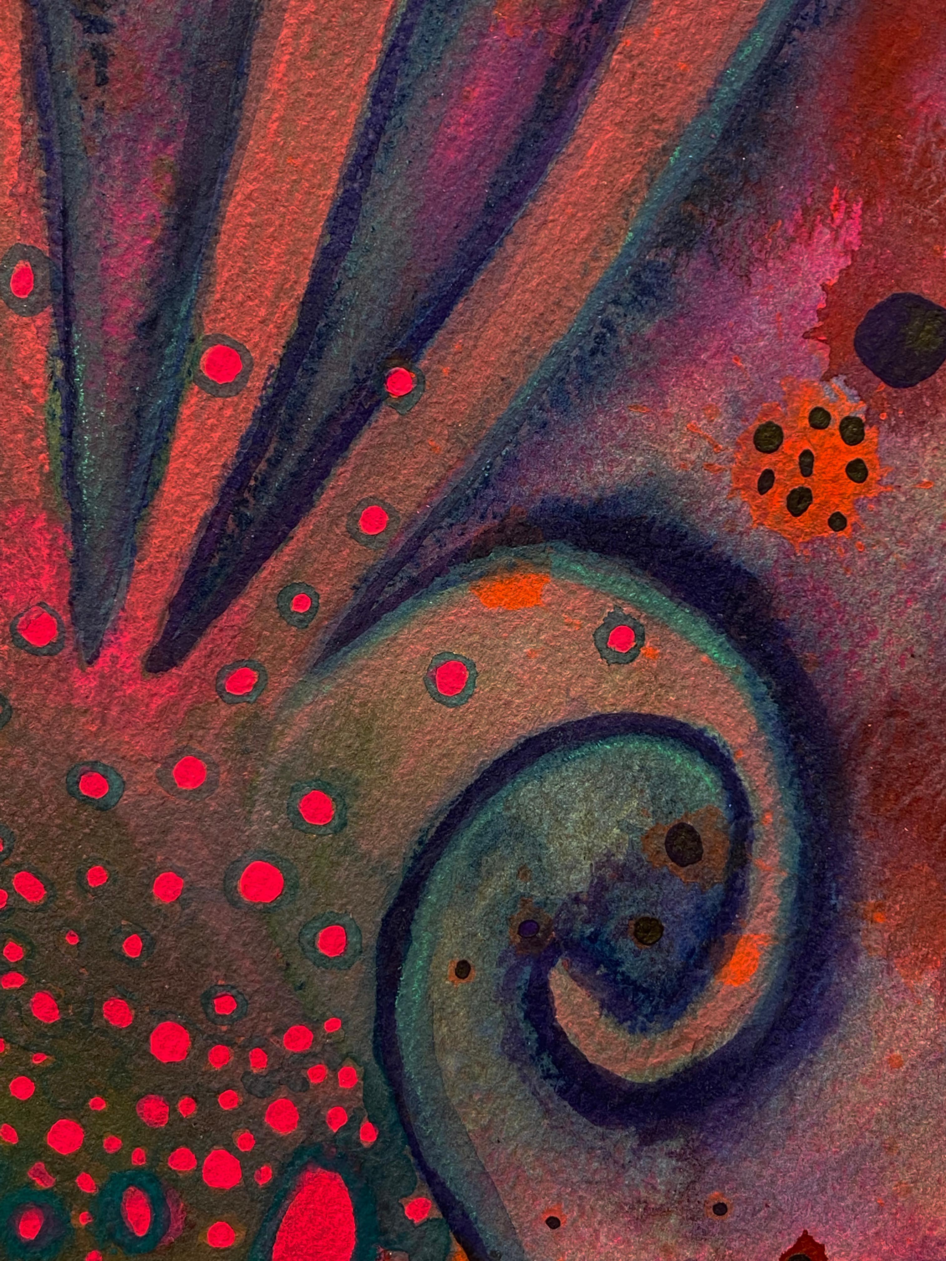 Vivid pink and magenta octopus painting / drawing by Denise Sfraga - Brooding 5 For Sale 1