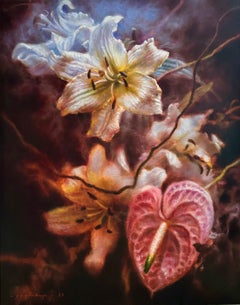 Earthy Pastel Pink Floral Study Oil Painting on Canvas "Anatomy of a Bloom"