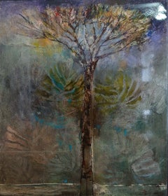 Large Framed Abstract Liquid Crystal Shimmering Purple Tree Painting