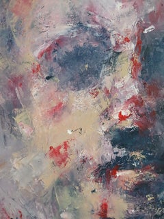 Olio su tela: ritratto astratto ed espressivo nei toni del rosa e del grigio, "Senza titolo II"