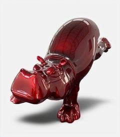 Nilpferd Polyester-Skulptur mit blauer Beschichtung Animal Shiny