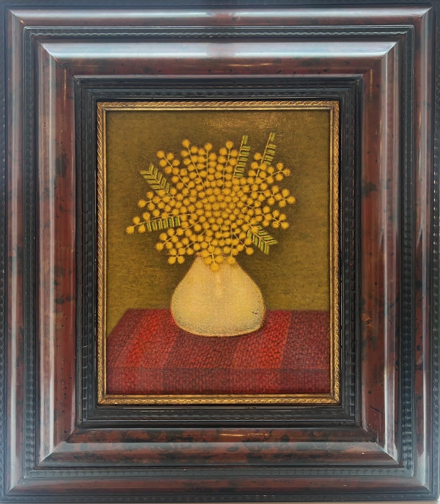 Sal Meijer Mimosa Oil Painting on Panel Still Life In Stock